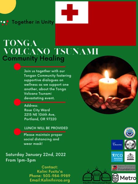 Saturday gathering to support local Tongans following eruption COURTESY: NEW PORTLAND FOUNDATION - The poster for the Saturday gathering.